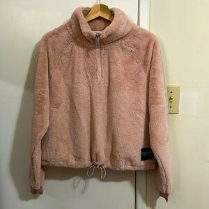 Calvin Klein Performance Baby Pink Fluffy Faux Fur Half Zip Pullover Jacket